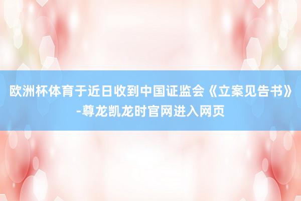 欧洲杯体育于近日收到中国证监会《立案见告书》-尊龙凯龙时官网进入网页