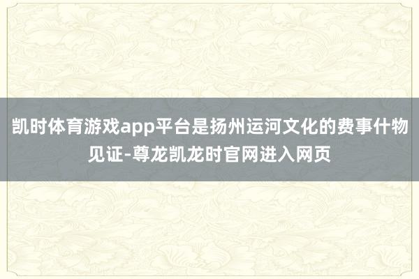凯时体育游戏app平台是扬州运河文化的费事什物见证-尊龙凯龙时官网进入网页