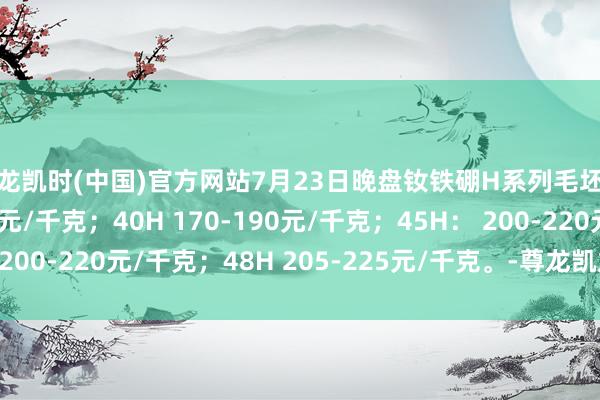 尊龙凯时(中国)官方网站7月23日晚盘钕铁硼H系列毛坯报价35H 155-175元/千克；40H 170-190元/千克；45H： 200-220元/千克；48H 205-225元/千克。-尊龙凯龙时官网进入网页